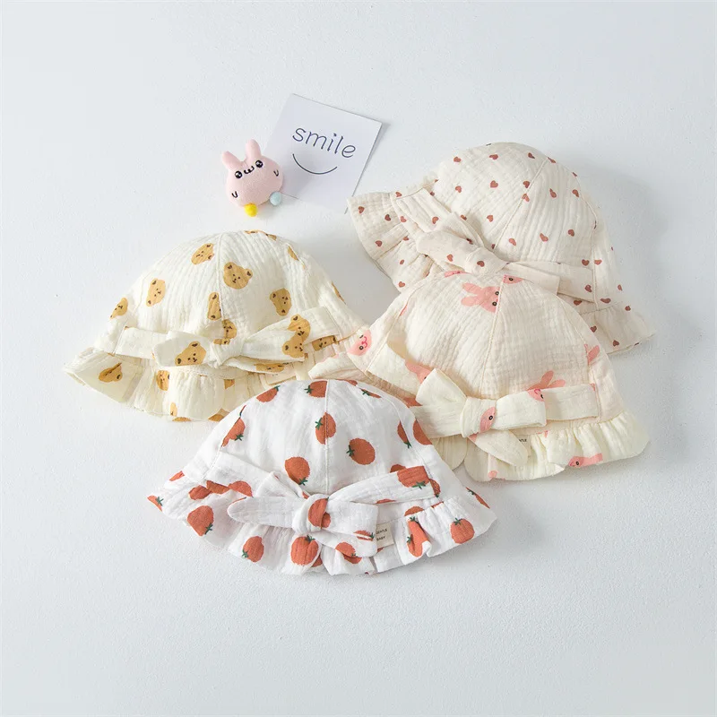 

Pure cotton gauze summer baby sunscreen hat baby fisherman hat newborn sunshade hat travel lace hat