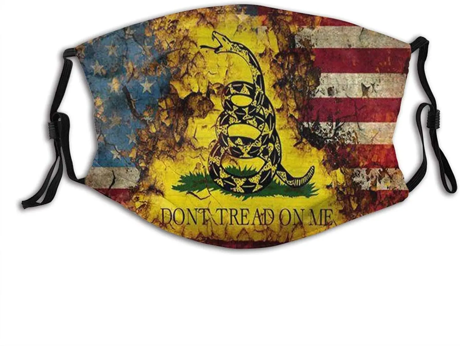 

Dont Tread on Me. Patriotic American Rattlesnake Flag Printed Mouth Covering Washable Reusable Fabric Face Mask with Filter