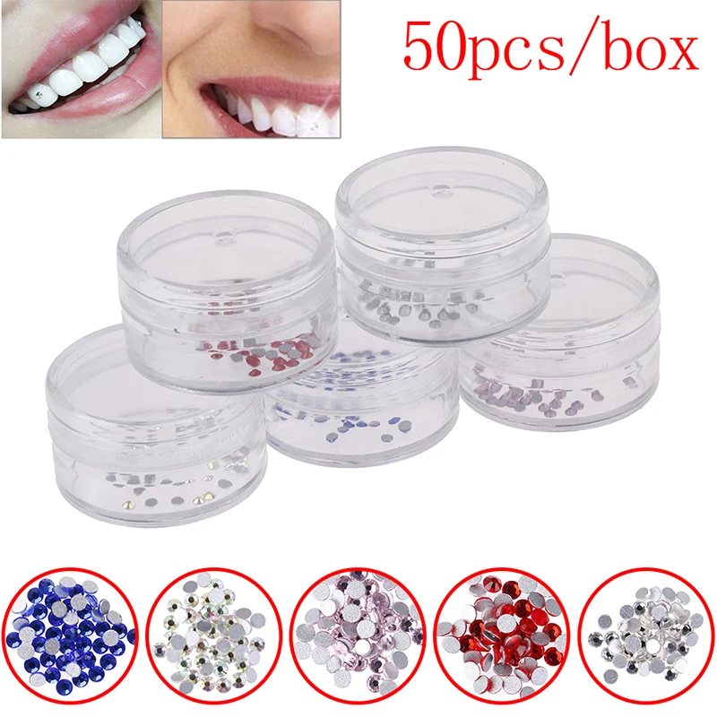 50Pcs/Box Dental Material Diamond Bur Teeth Whitening Studs Denture Acrylic Tooth Crystal Ornament Dental Gems Jewelry