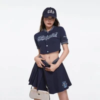 american retro spice girl women baseball uniform high waisted skirt sets sleeve shirts pleated dresses student jk hot