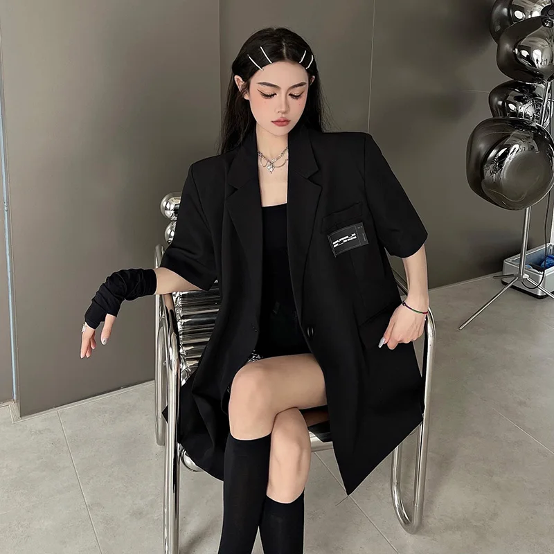 2023 Summer New Women's Suit Jacket Lapel Short-sleeved Solid Color Jacket Fashion Loose Casual Thin Temperament Suit Tops