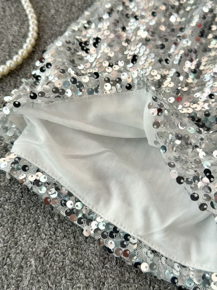 Блестящие сексуальные женские блестящие шорты с завышенной талией и круглым