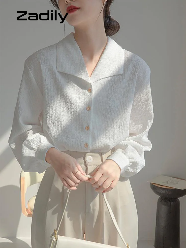 

Zadily 2022 Summer Korean Style Long Sleeve Women White Shirt Office Lady Button Chiffon Shirts Casual Female Blous Clothing Top