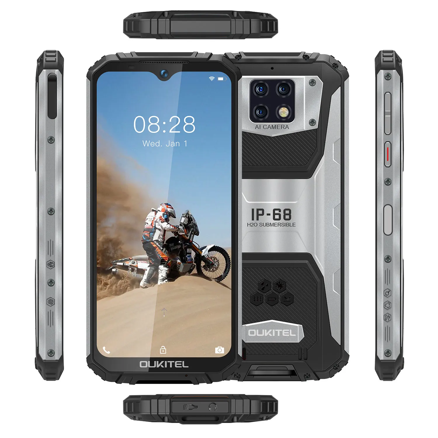 OUKITEL WP6 10000mAh 6GB+128GB Cellphone IP68 Waterproof Rugged Mobile Phone 48MP Rear Triple Camera Smartphone