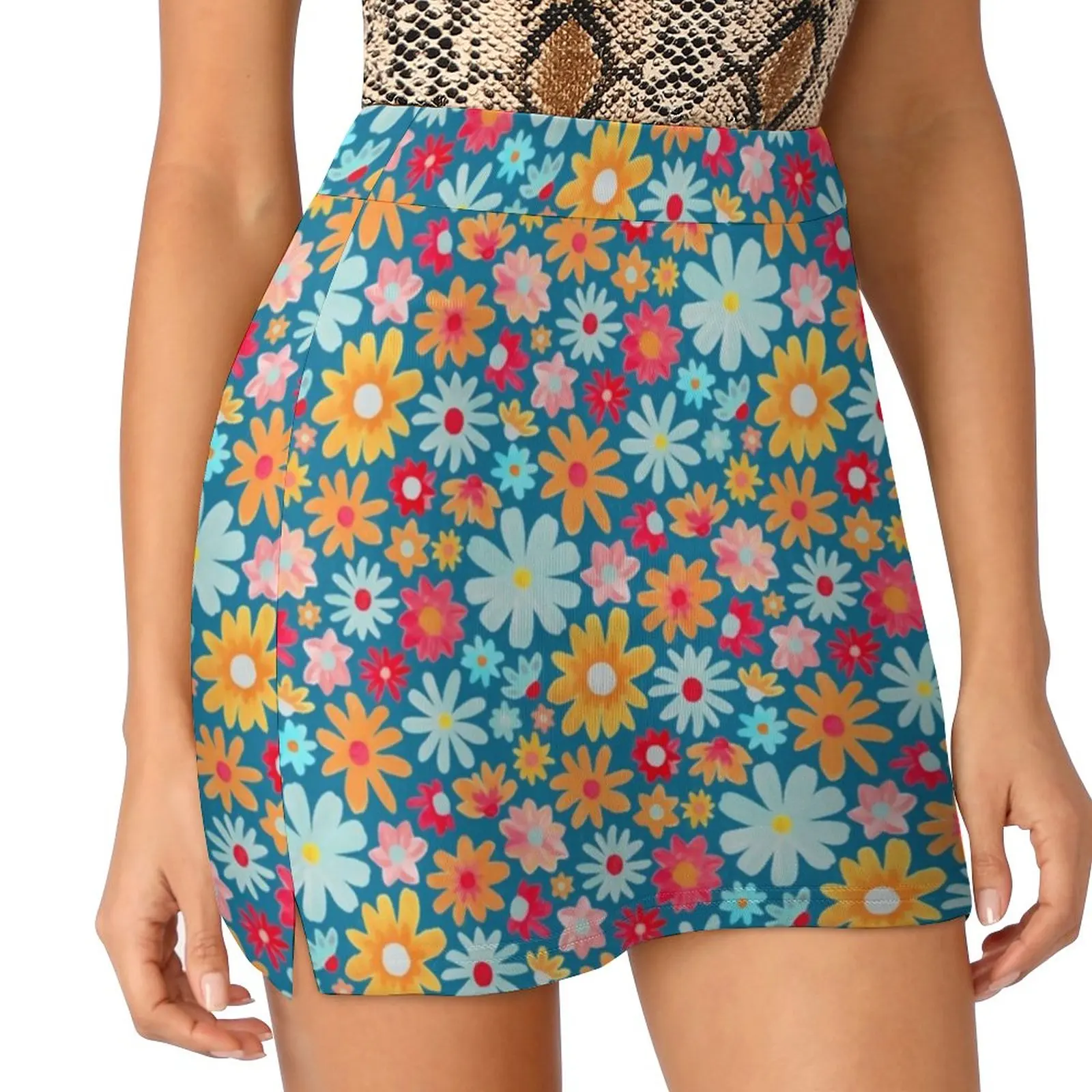 

Hippy Flower Print Skirt Female Daisy Meadow Cute Mini Skirts High-waisted Print Harajuku Casual Skirt Big Size 3XL 4XL