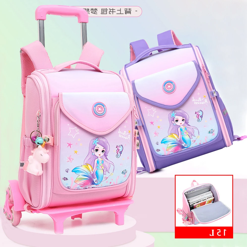 School Wheeled Cartoon school bag set for girls Trolley Bag with Wheels Backpack Rolling luggage Backpack Kids Rolling Bacpack