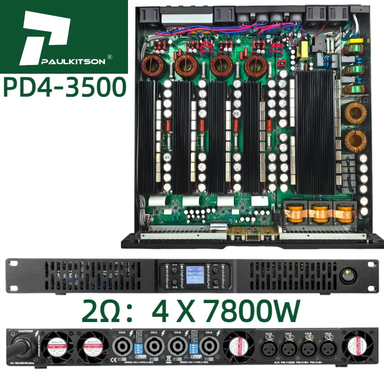 Фото Усилитель Paulkitson SiC PD43500, 4-канальный усилитель звука для сабвуфера, 2 Ом, 4x6800 Вт, 1U, профессиональный аудиоусилитель класса D №1