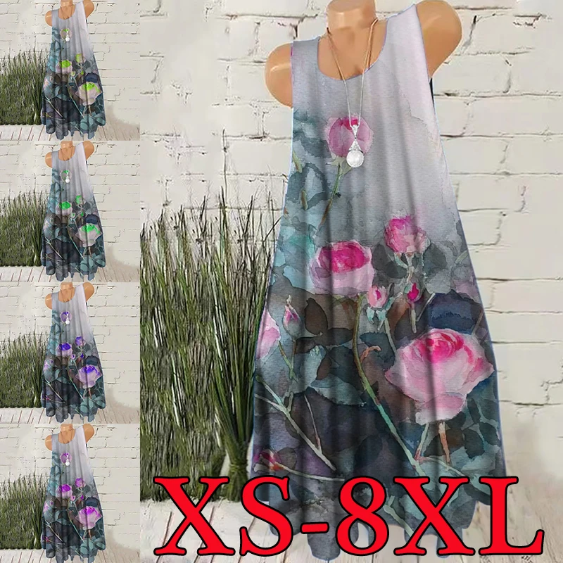 

Women's Fashion Sleeveless Casual Sexy Summer Print O-Neck Loose Dress