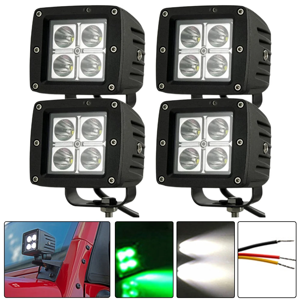 

4pcs 3inch White Dual Color LED Work Light Spot Beam Offroad Vehicle Auxiliary Lighting Waterproof Working Lamp Car Accessories