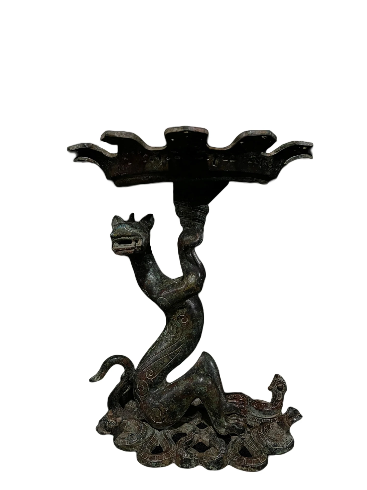 

LAOJUNLU Copper Red Spot Green Rust Four Snake Beast Top Plate Chinese Traditional Style Antiques Fine Art Gifts Crafts