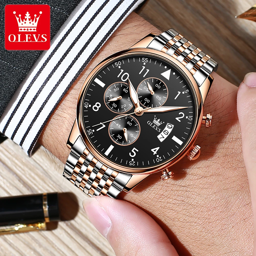 

OLEVS 2869 Multi-functional Stainless Steel Men Quartz Watches Top Brand Luxury Calendar Chronograph Waterproof Pilot watch Man