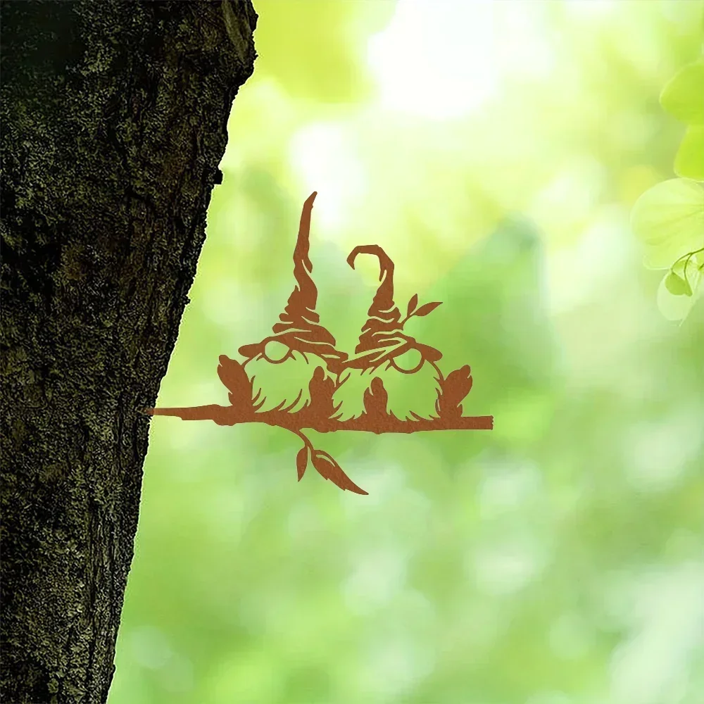 1 шт. металлическая ветка с 2 гномами и грибами — изящайте свои зоны на открытом