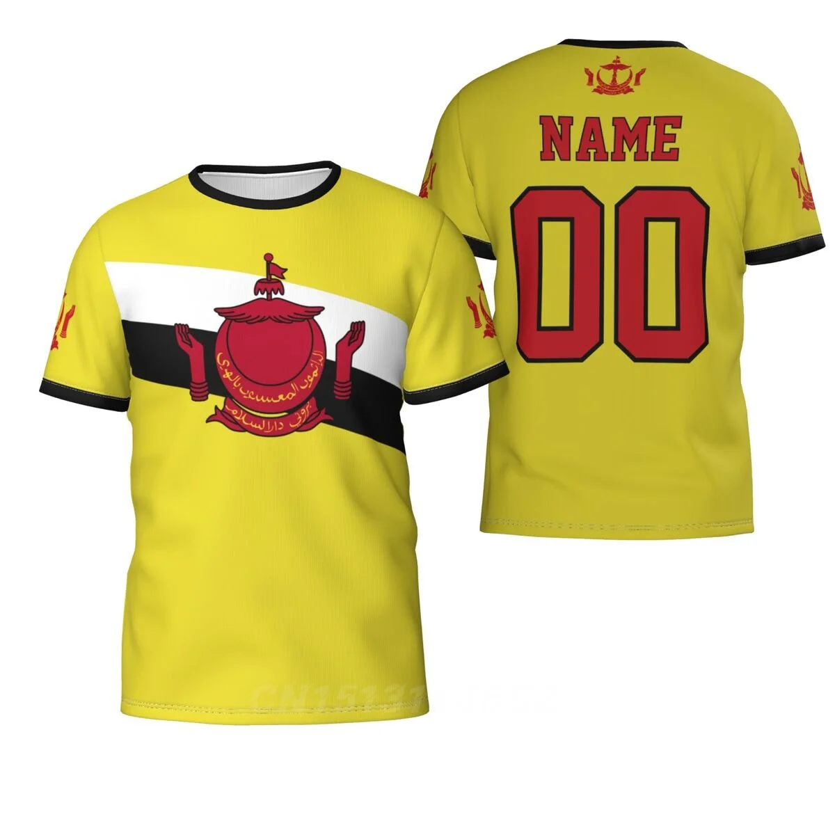 Футболка Мужская/женская с номером имени и флагом Бруней