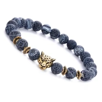 leopard metal beads bracelet 8mm agate beads stretch bracelet
