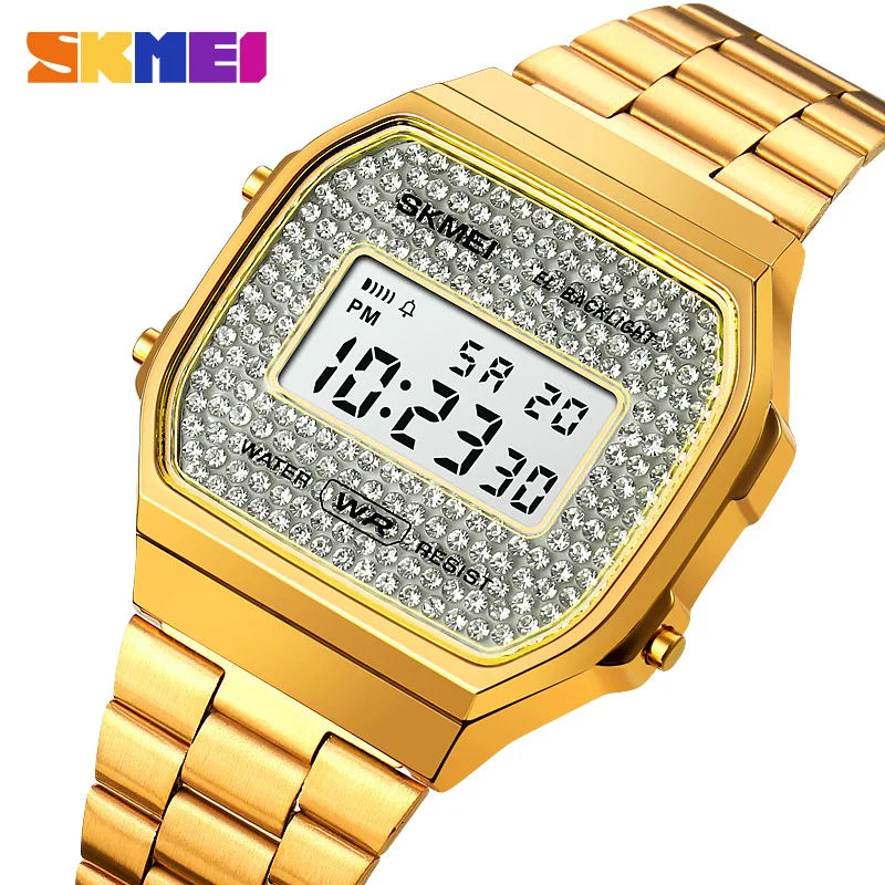 

Women Digital Watch Men Luxury Rose Gold Stainless Steel Bracelet Wrist watch Top Brand SKMEI Sports Women's Watches Clock Male