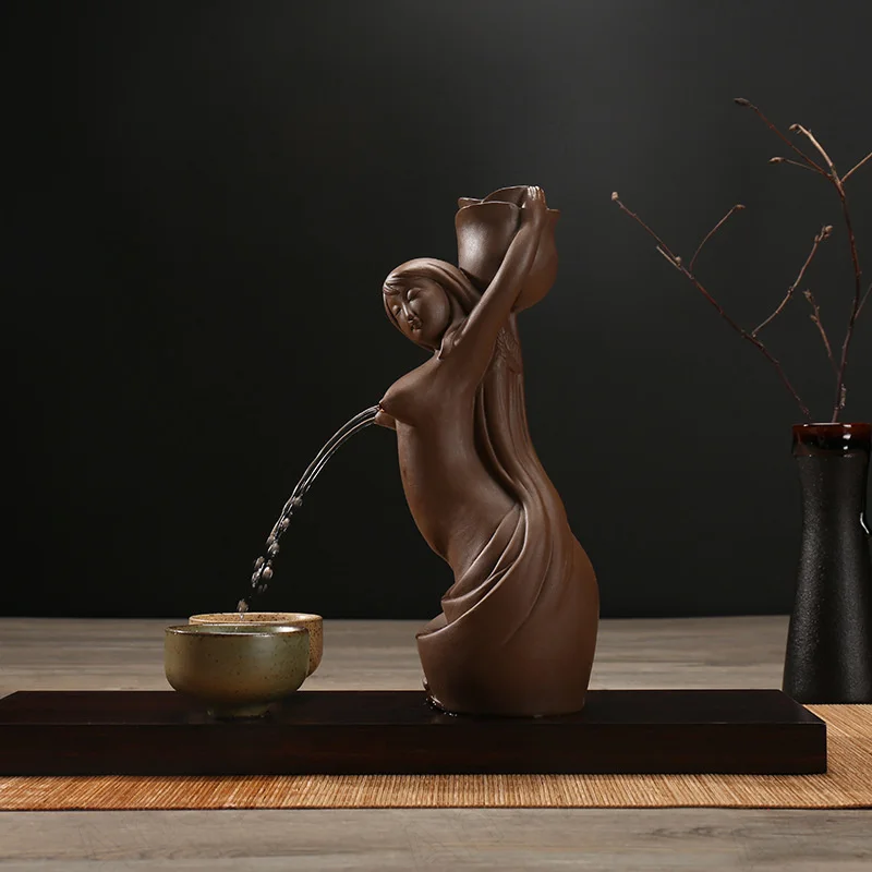 

Creative Purple Clay Tea Pet Statue Handmade The Body Art Coffee Table Double Milk Tea Dispenser Desktop Tea Pet