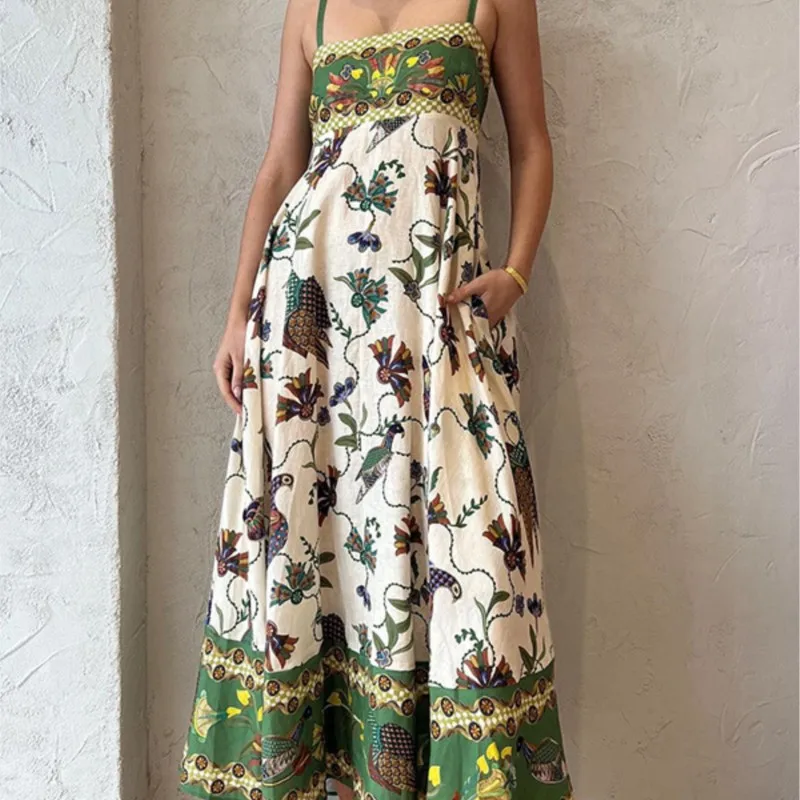 

2023 Summer Women Dress Hanger Print Pocket Sleeveless Swing Dresses Fashion Sexy Bohemian Style Vestidos Para Mujer Femme Frock
