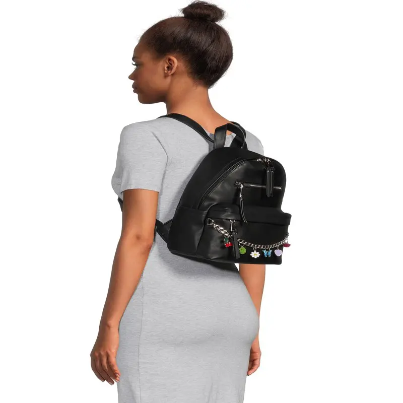 Women's Charm Pouch Mini Backpack Black