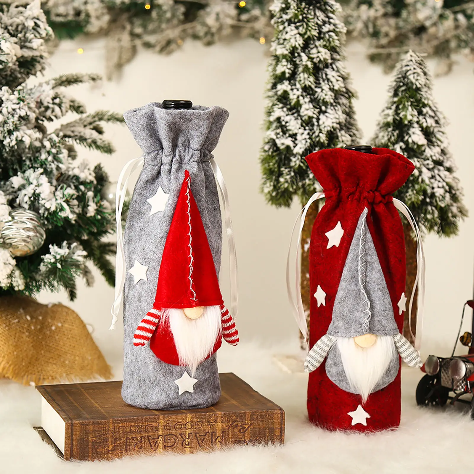 

Wine Gift Bags - 2022 Christmas Wine Bottle Cover Bags With Drawstring Gnome Wine Bottle Bags For Christmas Wedding Birthday