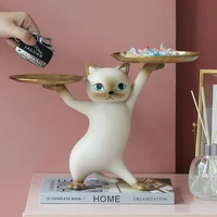 cat statue organizer keys snack lipstick storage tray holders decorative figurines plato decorativo livingroom decoration
