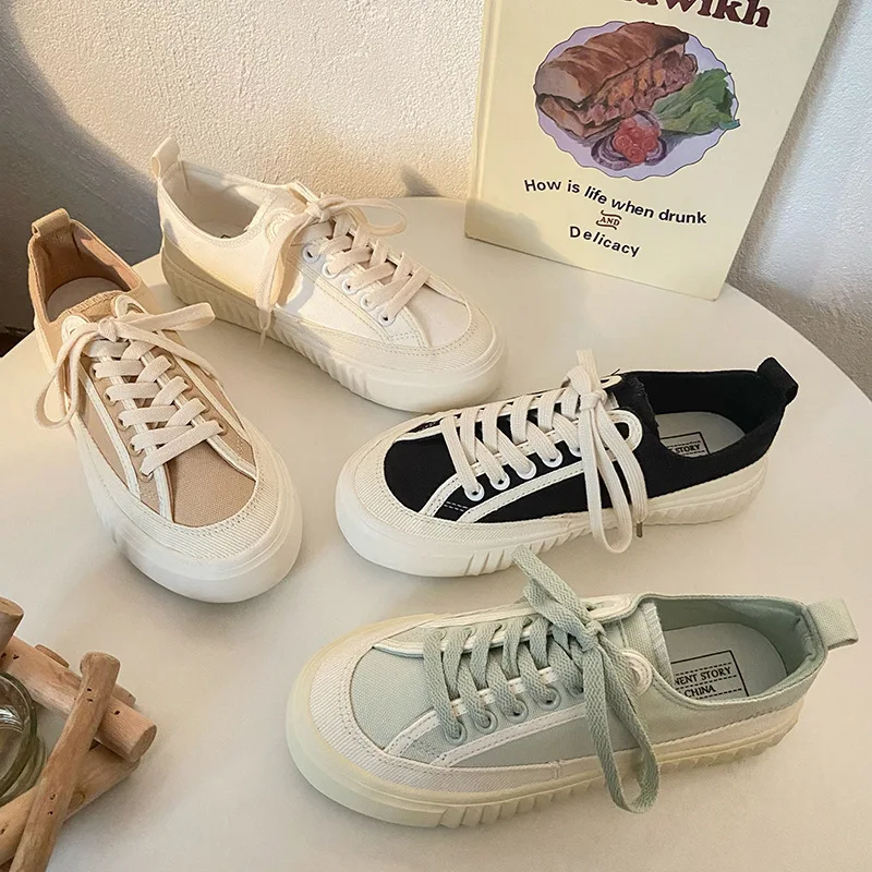 

Canvas Fashion Shoes Woman 2022 New Fashion Color Women Casual Flats Canvas Women Low Top Sneakers Students Breathable Shoes