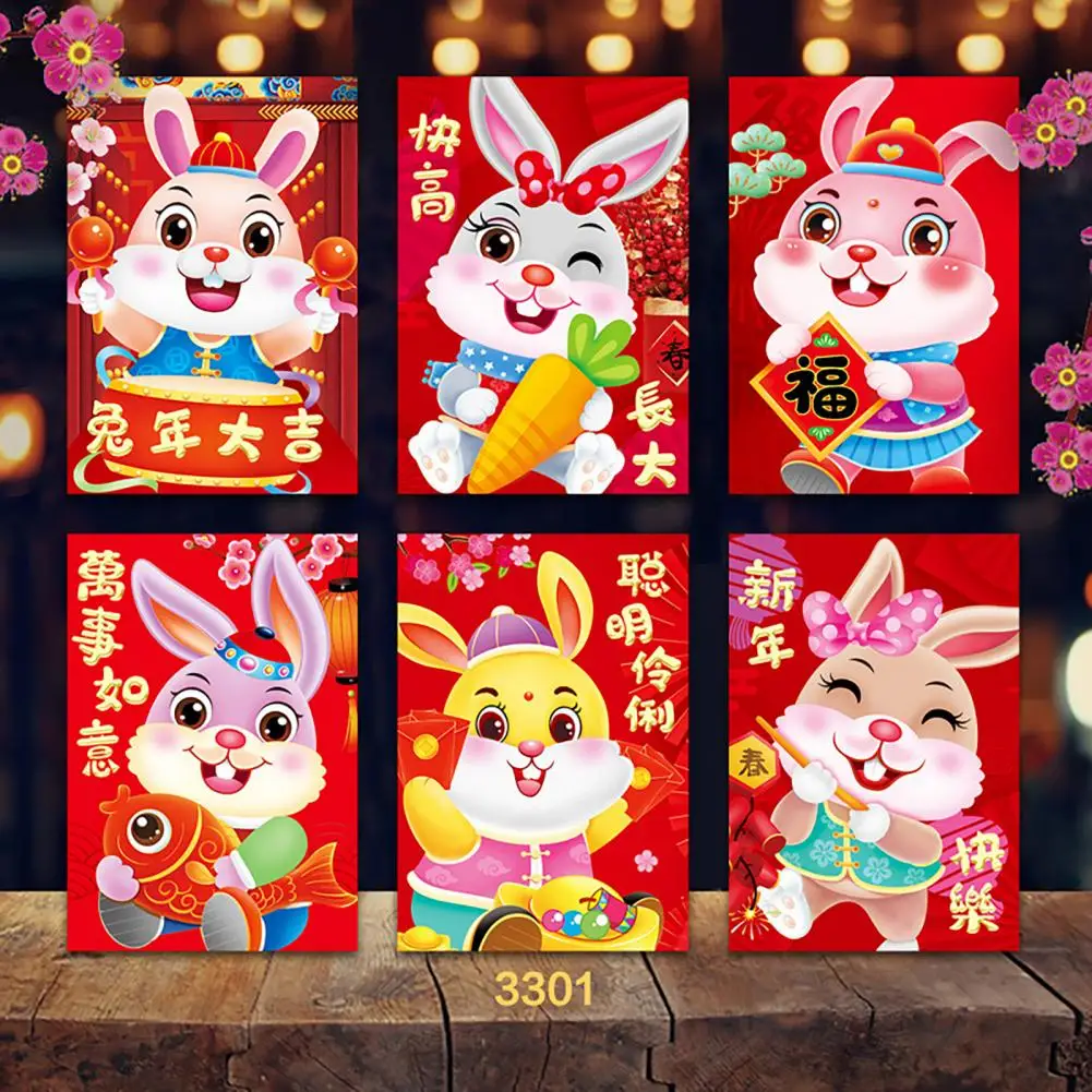 

Hot Sales 12Pcs Rabbit Red Envelope Cartoon Pattern Adhesive-free Color-printed 2023 New Year Red Envelope Party Dropshipping