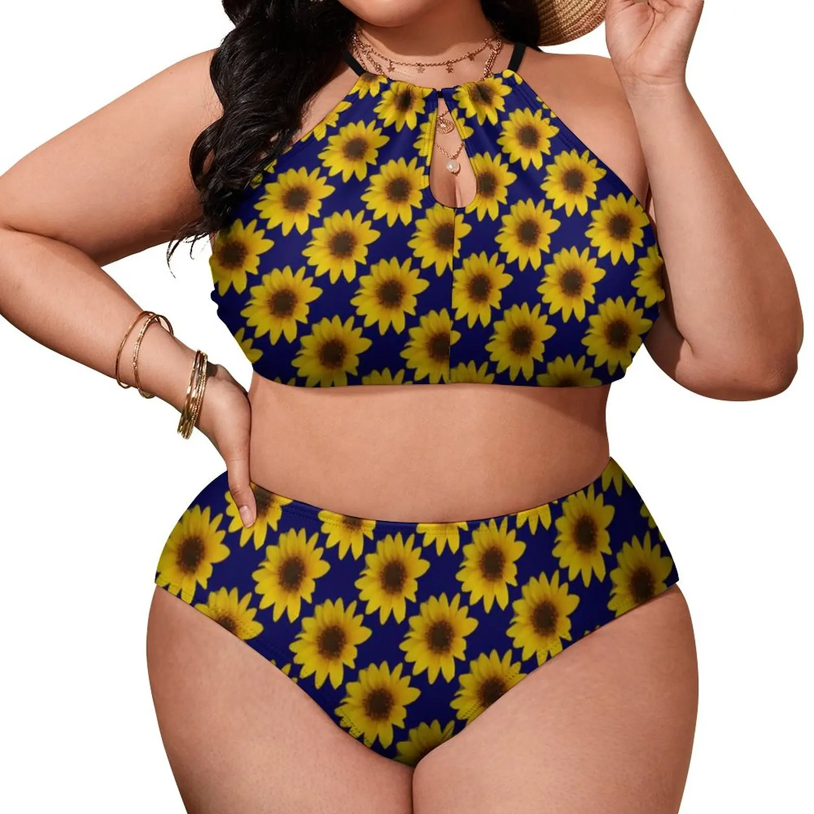 

Cheerful Sunflower Bikinis Set Bright Yellow Flower Bikini Swimsuit Push Up High Cut Swimwear Stylish Bathing Suit Beach Wear