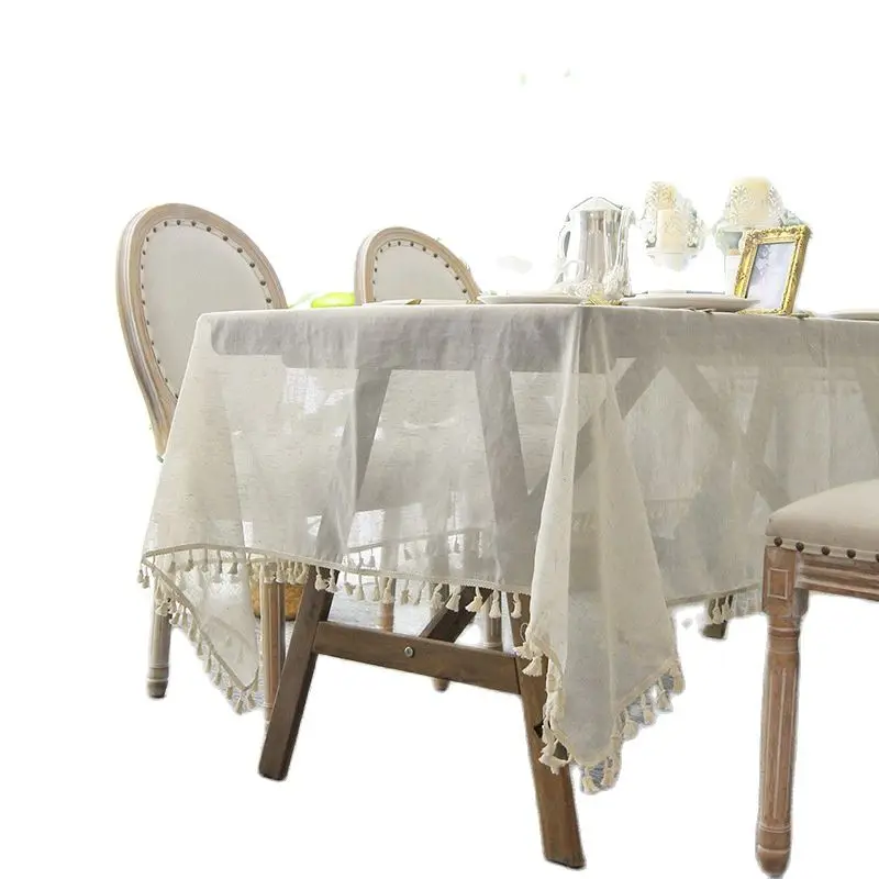 

Retro Hemp Yarn Tablecloth Tea Party China Style Cream-Coloured Fabric Table Cover for Parties Weddings Dining Table Cover