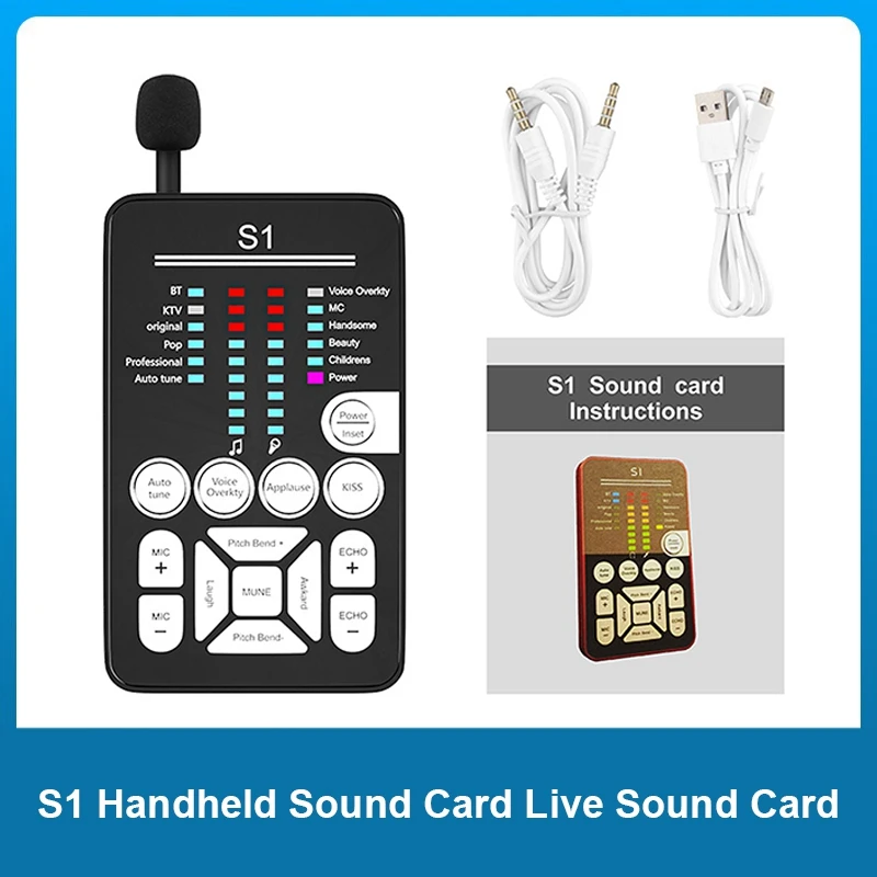 

Портативная звуковая карта S1, Универсальный мини-микрофон с поддержкой Bluetooth, для телефона и компьютера