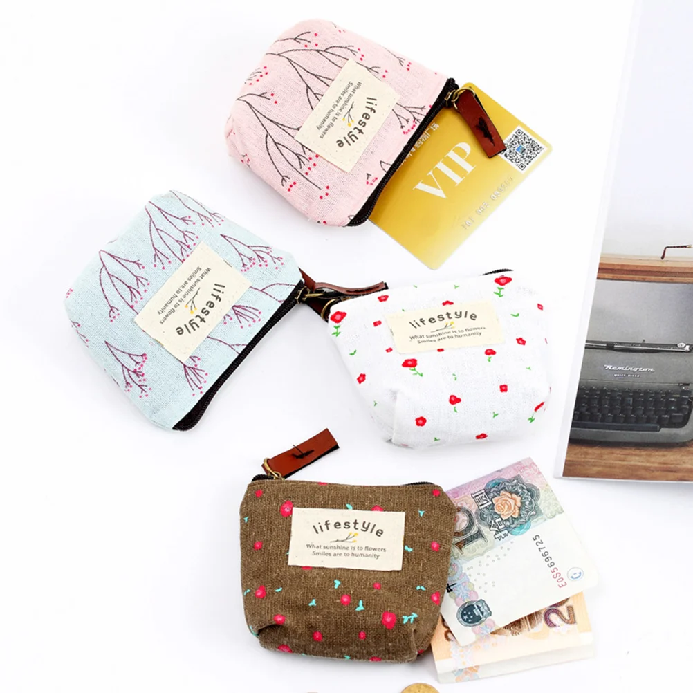 

4pcs Portable Lightweight Flower Canvas Purse Wallet Change Purse Bags for Girls Ladies
