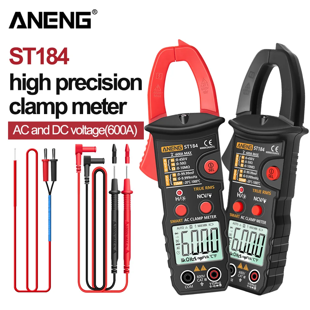 

ST184 Digital Clamp Meter AC/DC Voltage AC Current 6000 Counts True RMS With Flashlight Ohm Hz Capacitance NCV Diode Multimeter