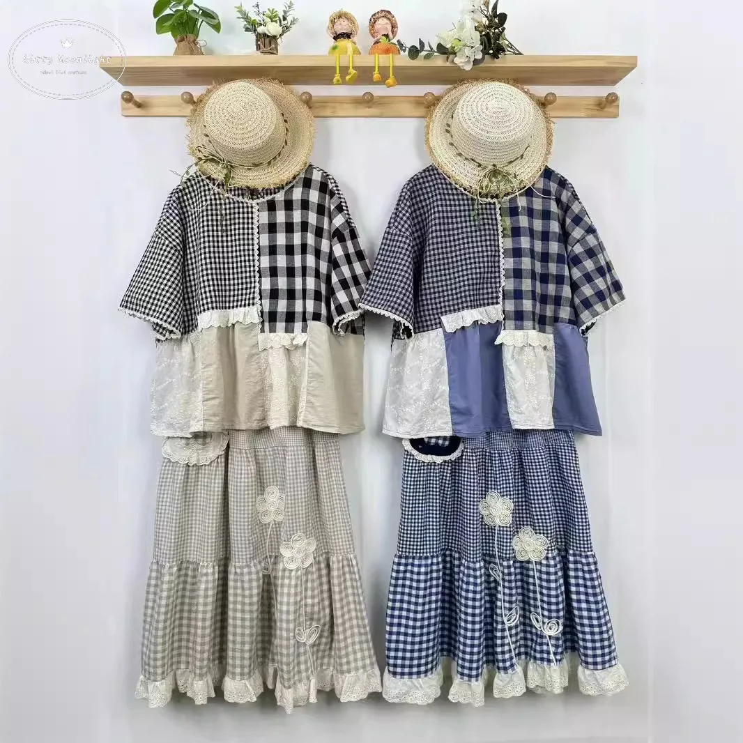 Женская винтажная клетчатая рубашка в стиле пэчворк с вышивкой и кружевом новая