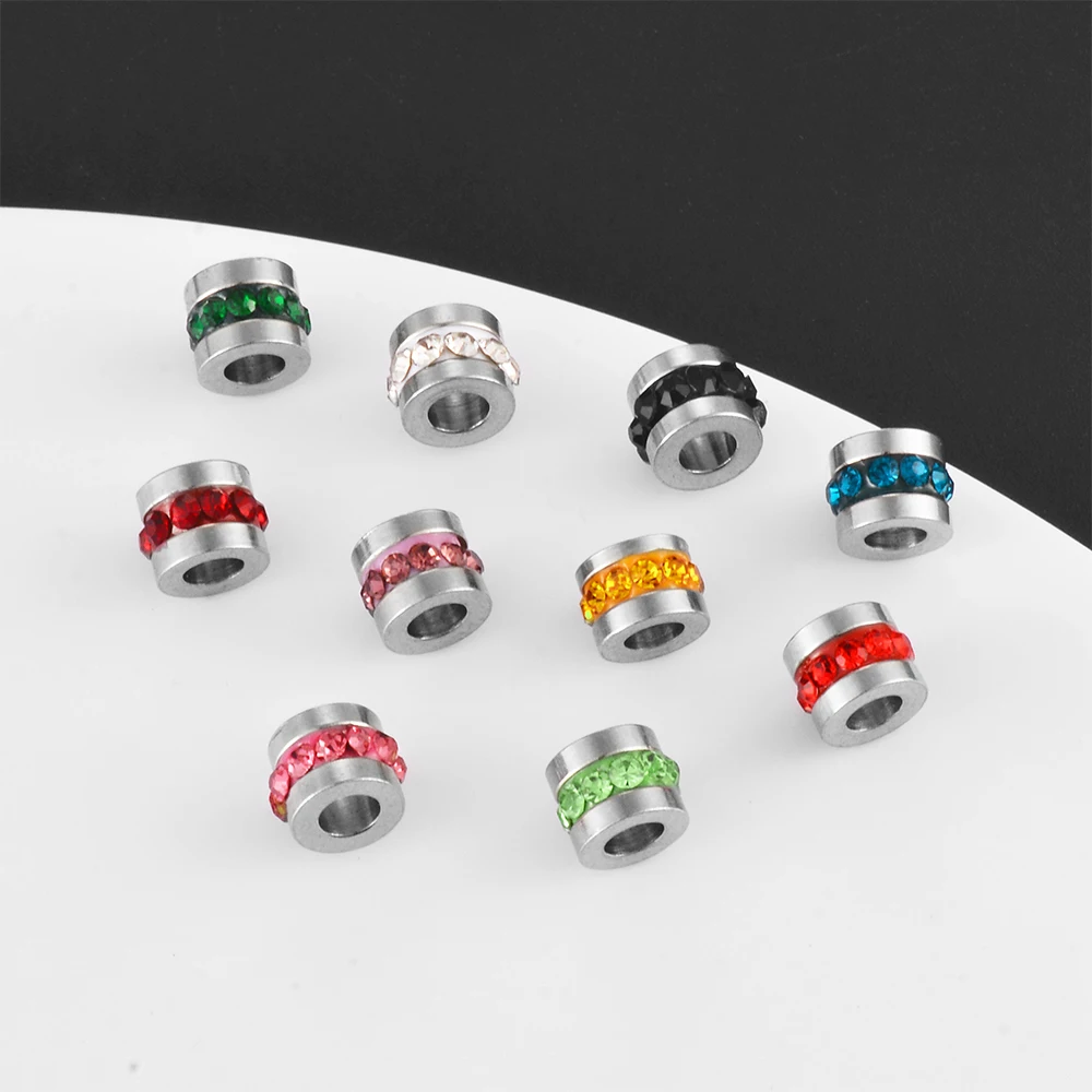 

Wholesale 20pcs/lot Stainless Steel Rhinestone Beads Spacer Loose Beads Charms for DIY Jewelry Making Bracelet Necklace
