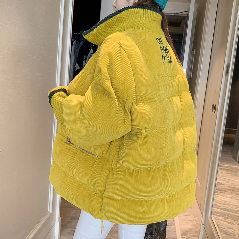 Women's Thickening Jackets Overcoat Patchwork Long-sleeve Warm Parkas Winter Jacket Snow Coat Female Solid Outwear Turn Collar