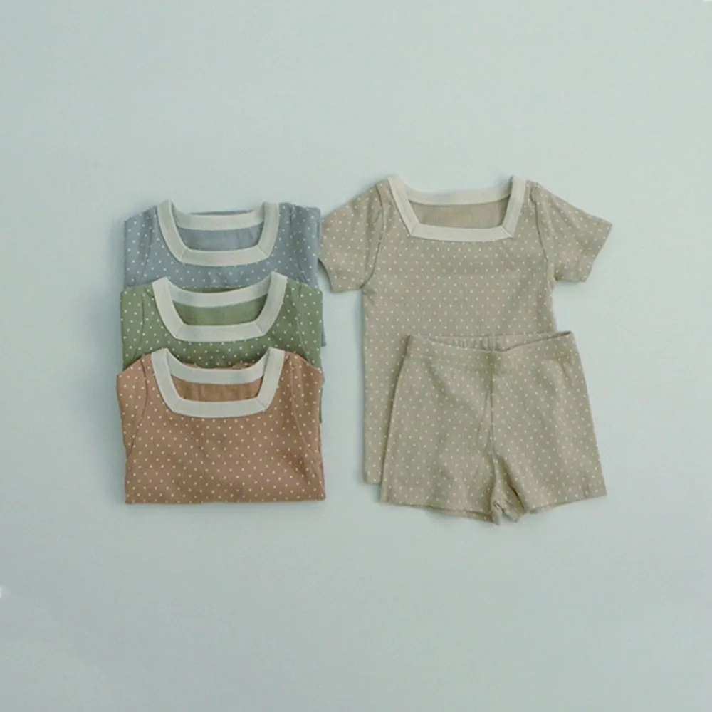 

2022 Newborn Baby Girl Clothes Cute Wave Dot Print Square Collar Short Sleeves Toddler Boys Casual Cotton Shorts Suit