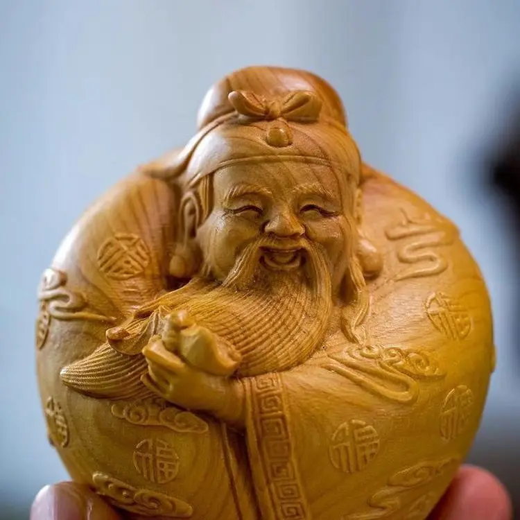 Деревянный орнамент статуи Будды, клеф Кипарис, резьба по дереву, три звезды удачи 2,36 дюйма, для дома, гостиной, офиса, украшения
