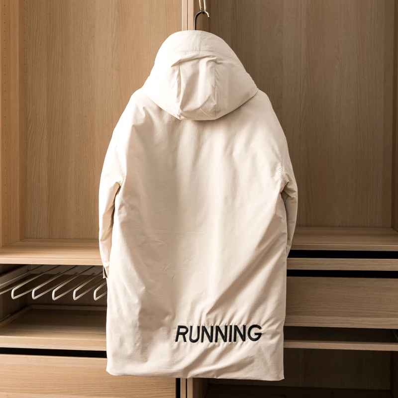 Men Duck Down Coat Winter Warm Parkas Long Jacket Male Hooded Outerwear Casual Waterproof Windbreaker Ivory Off-white XXXL 3XL
