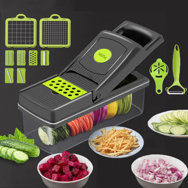 

12 In1 Mandoline Vegetable Cutter Kitchen Accessories Peeler Chopper Slicer Fruit Potato Carrot Grater with Drain Basket Gadget