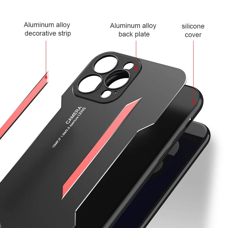 Luxury Shockproof Armor Aluminum Metal Back Case For iPhone 13 12 11 Pro Max Mini X XS XR SE 2022 7 8 Plus Silicone Bumper Cover