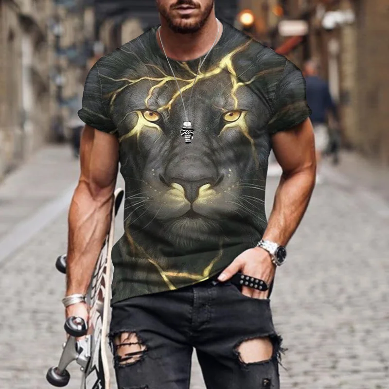 

3D Printing Oversized Animal Shirt For Men Streetwear Hip Hop Trend Oversized Personality Lion Tops Harajuku Leisure Top Tees