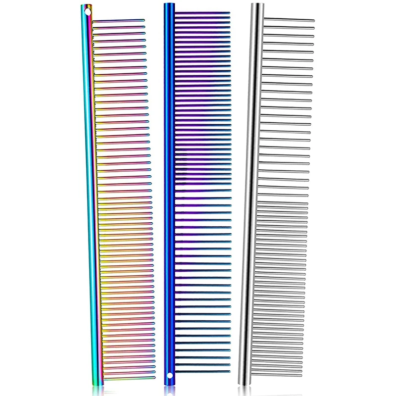 

LUDA 3 Pieces Pet Steel Combs, Pet Dog Cat Grooming Comb Multi-Color Dog Comb with Stainless Steel Teeth for Removing Tangles