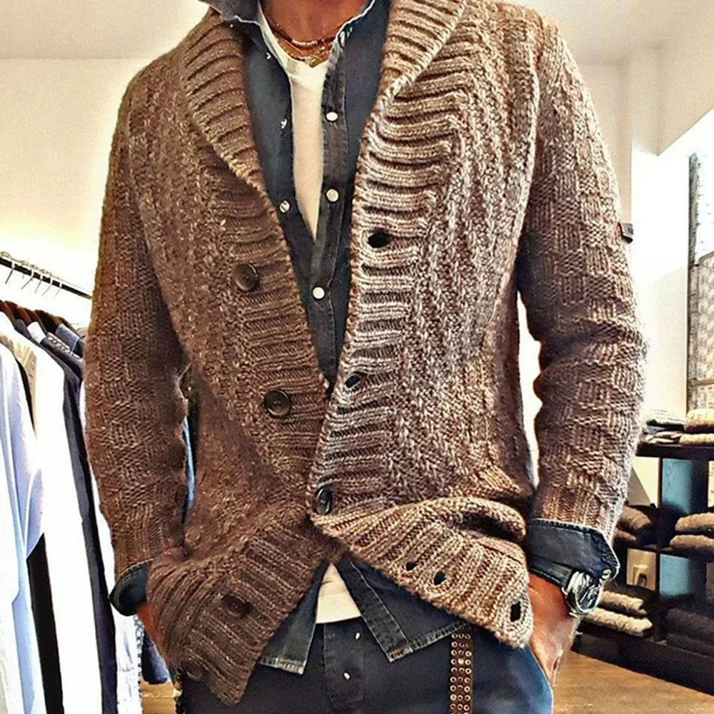 Covrlge Solid Color Autumn Winter Men's Long-sleeved Thick Needle Sweater Thickened Solid Color Lapel Jacket Trendy Male MWK057