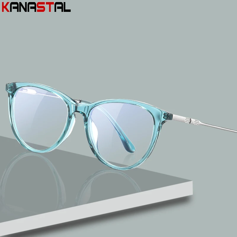 

Women Blue Light Blocking Glasses Lightweight Plate Metal Cat Computer Eyewear Anti Ray Prescription Reading Eyeglasses Frame
