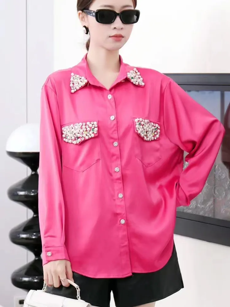 

SMTHMA French Luxury Diamond Lapel Long Sleeved Shirt For Women's New Autumn/Winter Vintage Elegant Design Loose Style Shirt