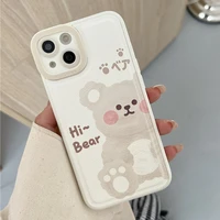 cute simple graffiti bear leather phone case for iphone 13 11 12 pro max x xr xs max 7 8plus funny shockproof cartoon soft cover