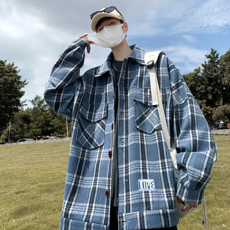 

Мужская клетчатая куртка в стиле Харадзюку, в Корейском стиле