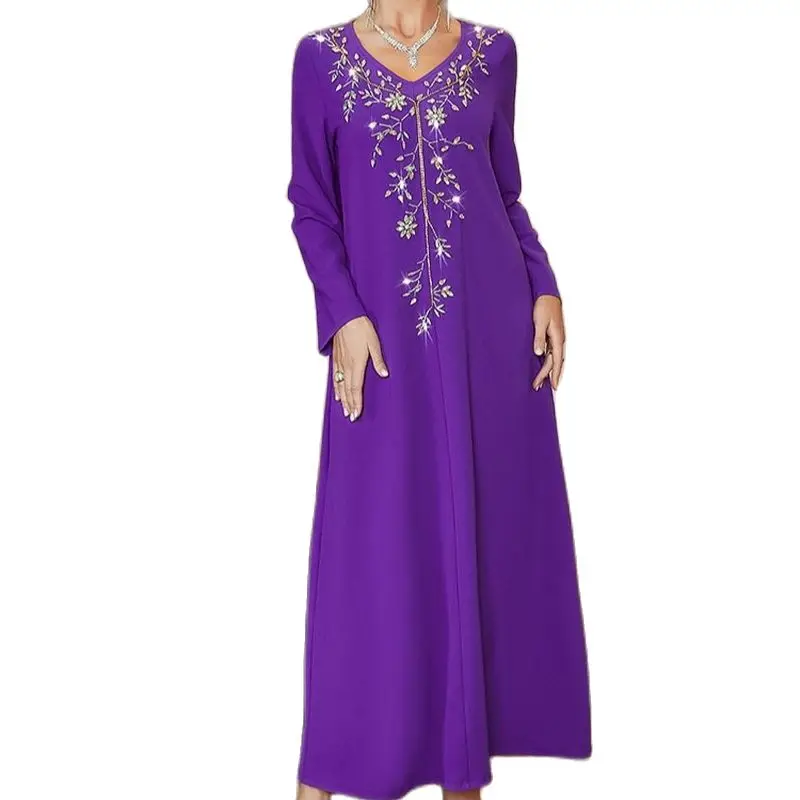 Цветочная вышивка Abaya марокканвечерние партия кафтан ручная работа Стразы для женщин ИД Рамадан мусульманское арабское длинное платье перф Дубай абайя