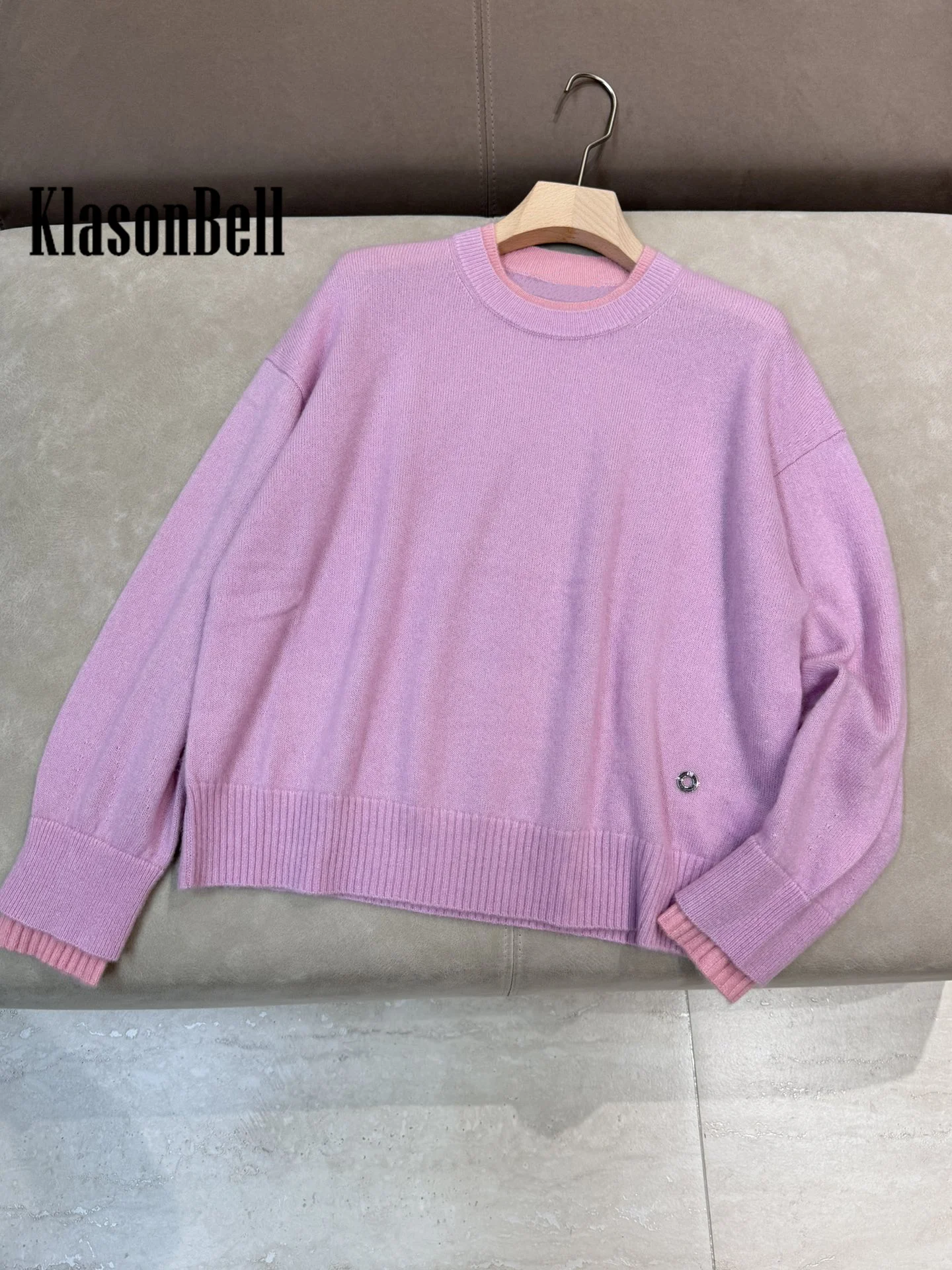 11.23 KlasonBell 2024 новая зимняя мода двухэтажный пуловер с круглым вырезом и манжетами