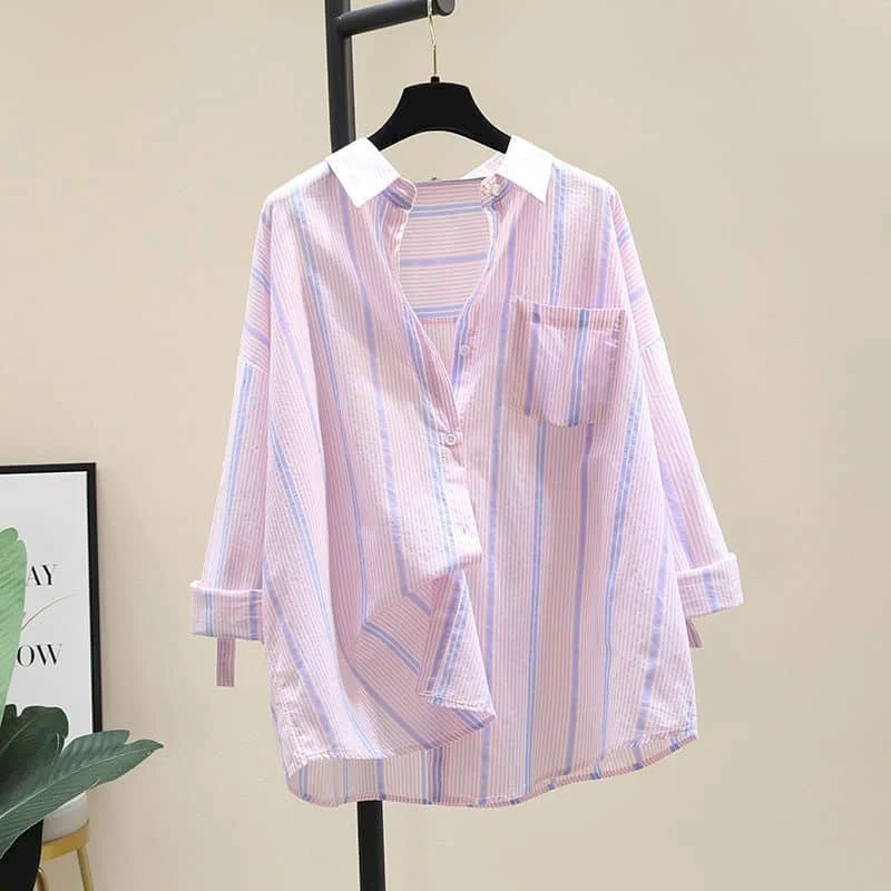 Рубашка-поло женская в полоску винтажная Свободная Повседневная модная