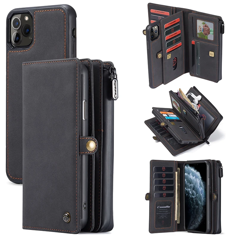 

17 Cards Zipper Wallet Case For iPhone 12 Mini 11 Pro Max SE 2020 10 X XR XS Max 7 8 Plus Retro Flip Leather Magnetic Phone Case